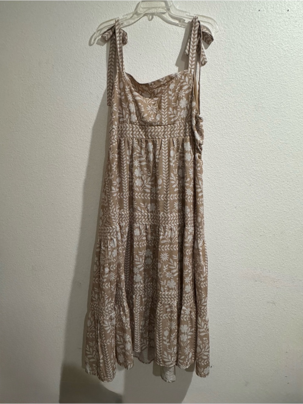 Impressions Beige and White Floral Tie-Shoulder Maxi Dress
